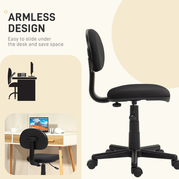 Armless Swivel Desk Chair in Black - Ergonomic and Space-Saving Design - Ideal for Small Workspaces & Home Offices