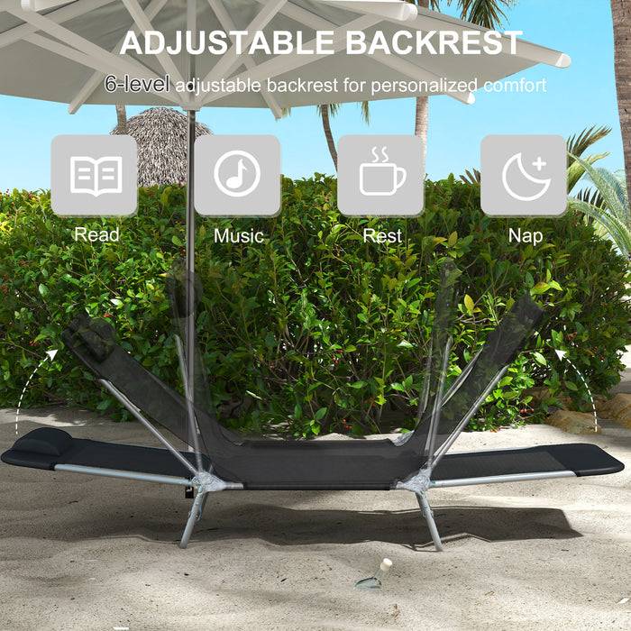 Steel Frame Sun Loungers Set of 2 - Reclining Back Adjustable Garden Chairs, Black - Ideal for Patio Relaxation and Sunbathing