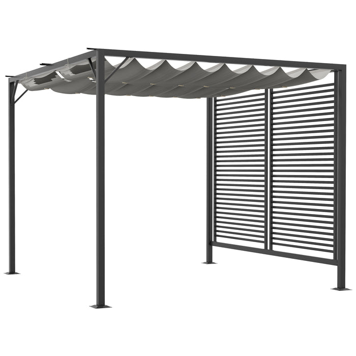 Outdoor Metal Pergola 3x2.8m - Retractable Fabric Roof in Elegant Grey - Ideal for Patio and Garden Shade Solutions