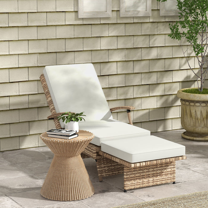 Foldable Outdoor PE Rattan Recliner Chair with Cushion - Adjustable Back, Retractable Footrest, 80° Recline Feature - Ideal for Patio and Garden Lounging