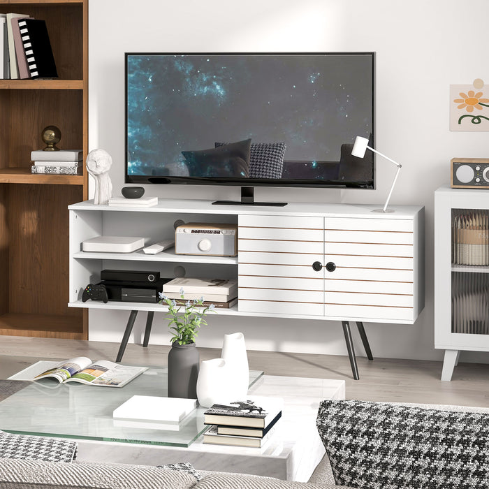 TV Stand for 65" Screens - Open Shelf, Soft-Close Door, Cable Management System - Entertainment Center for Living Room in Elegant White