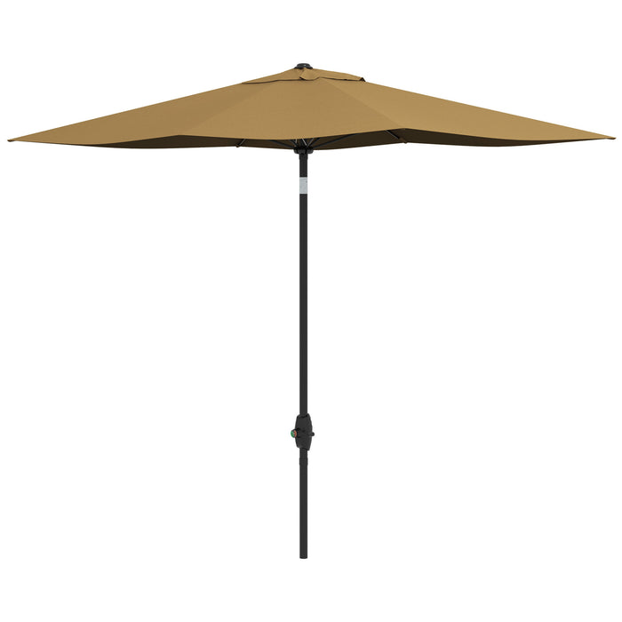 Rectangular Garden Parasol Umbrella 2 x 3m - Brown Aluminum Outdoor Market Sun Shade with Crank, Push Button Tilt, 6 Ribs - Ideal for Patio, Deck, Poolside Relaxation