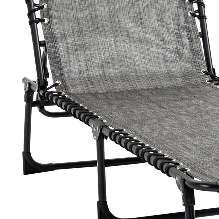 Folding Sun Lounger Duo Pack - Adjustable Reclining Outdoor Chair with Pillow and Side Pocket, Mixed Grey - Ideal for Patio, Garden, Beach, and Pool Relaxation