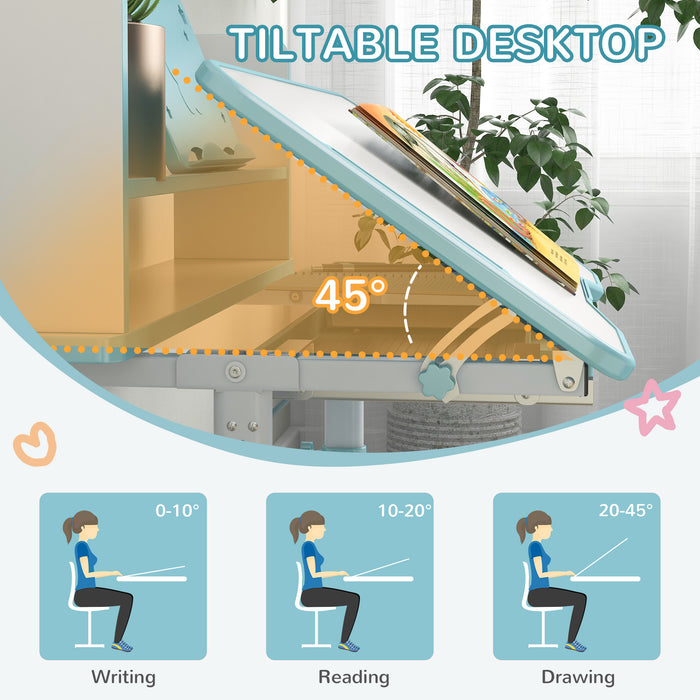 Adjustable Children's Desk and Chair Combo - Ergonomic Study Station with Storage, Drawer & Shelf - Perfect for Homework and Art Projects, Blue