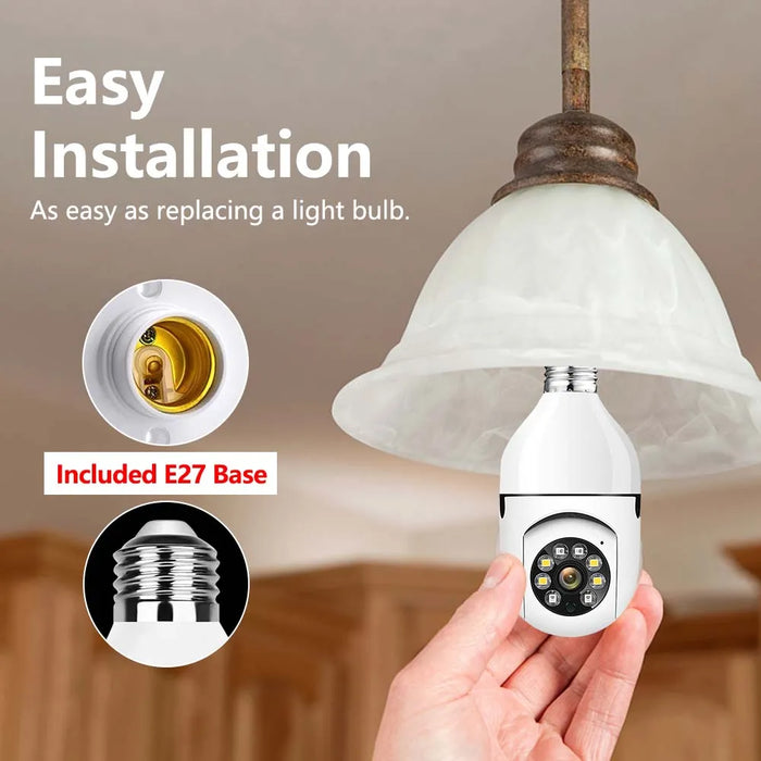 E27 WiFi Bulb Camera - 1080P Video Surveillance with Full Color Night Vision, Auto Tracking and Floodlight Feature - Ideal Indoor Monitor for Baby and Pet Safety