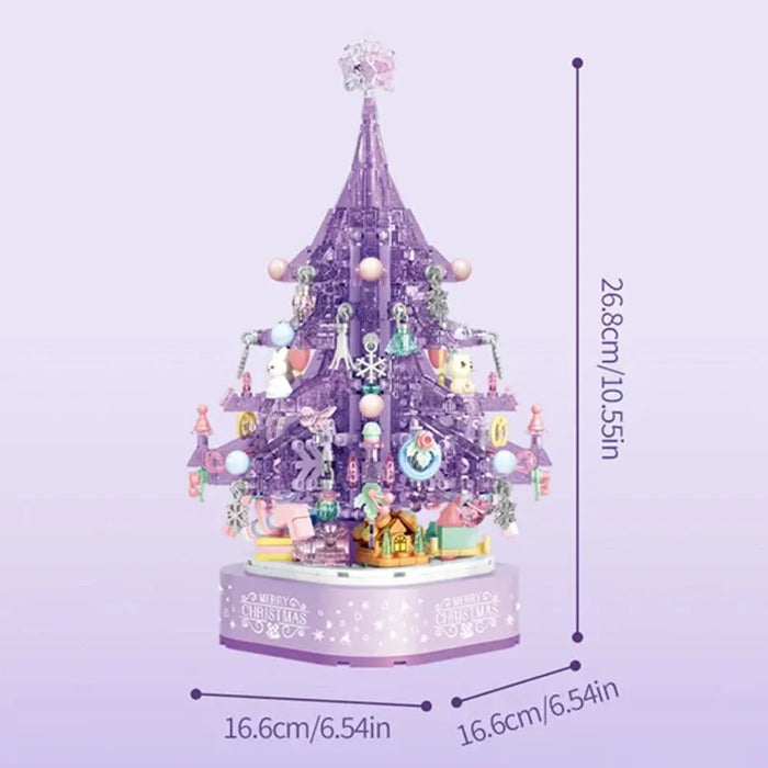 729PCS Purple Crystal Christmas Tree Music Box - Building Blocks Kits with LED Light, Innovative Home Decor - Ideal Holiday Gift for Kids and Creative Individuals