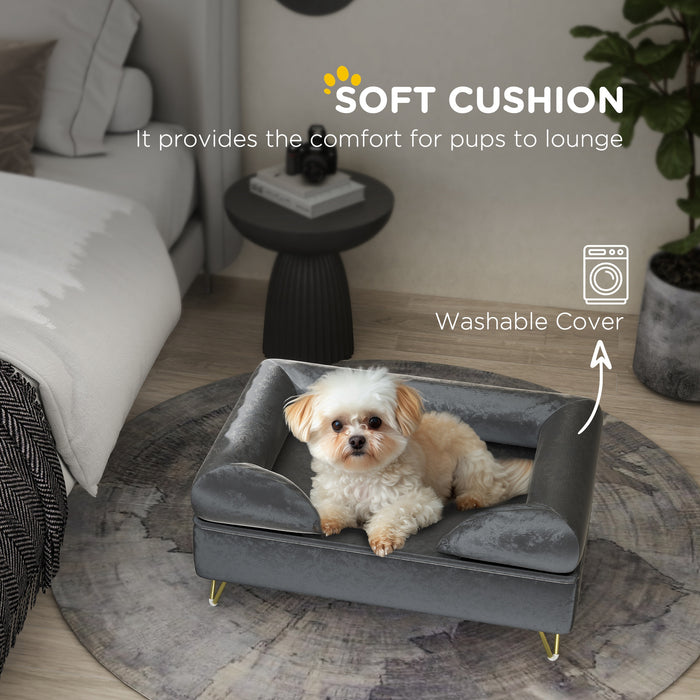 Pet Couch Luxury Cat Sofa - Removable Backrest, Soft Cushion, Washable Cover - Ideal for Small to Medium Dogs and Cats, Stylish Grey Design