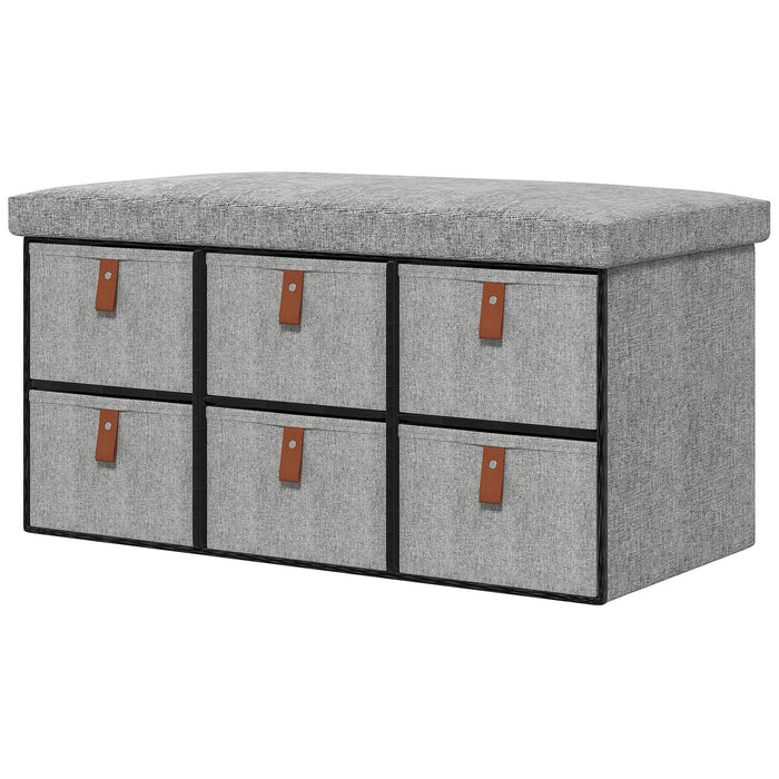 Shoe Storage Organizer Bench with Padded Seat - 6 Fabric Drawers and Comfortable Cushion in Light Grey - Ideal for Entryway, Hallway or Bedroom Organization