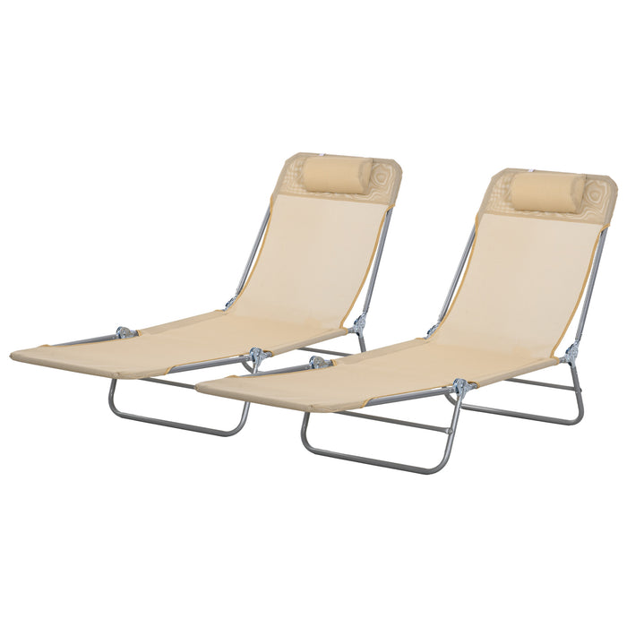 Steel Frame Sun Loungers, Set of 2 with Adjustable Reclining Backs - Elegant Brown Outdoor Relaxation Furniture for Patio & Poolside Comfort