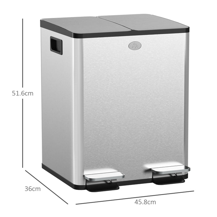 Dual 20L Pedal Bins - Steel Kitchen Trash and Recycling Combo with Soft-Close Lids & Fingerprint-Proof Finish - Ideal for Waste Management in Home or Office