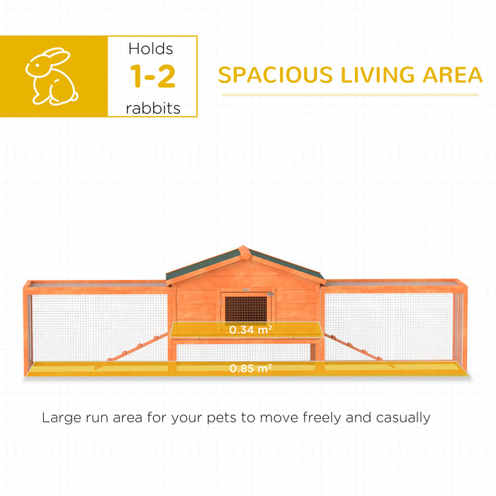 Outdoor Wooden Rabbit Hutch with Spacious Run - Includes Tray, Ramps, and Durable Asphalt Roof - Ideal for Pet Rabbits and Small Animals, 309x70x87cm, Orange Color