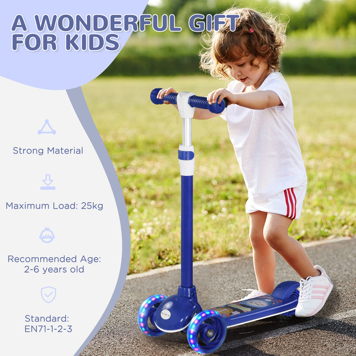 Kids 3 Wheel Scooter - Adjustable Height & LED Light-Up Wheels, TPE Handlebar for Comfort - Perfect Ride for Children Aged 2-6, Blue