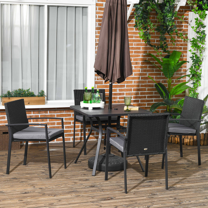 4-Person Rattan Outdoor Dining Ensemble - 5-Piece Patio Set with Cushions & Umbrella-Ready Table - Perfect for Family Garden Gatherings