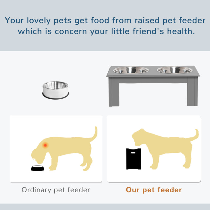 Elevated Stainless Steel Dog Bowls with Stand - 44x24x15cm Pet Feeder for Extra Small to Small Dogs - Ergonomic Raised Feeding Station in Grey