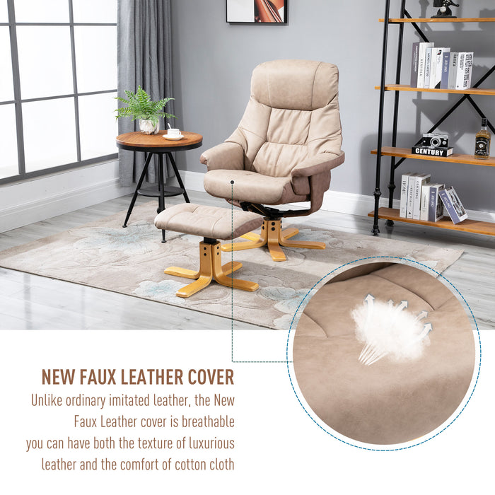 Micro Fibre Recliner - Swivel, Upholstered Reclining Armchair with Footstool in Brown - Comfort Seating for Home or Office