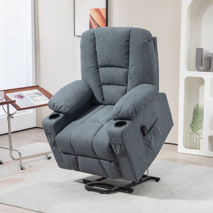 Extra Large Lift Recliner Chair with Fabric Upholstery - Remote Controlled Riser with Side Pockets & Cup Holder for Living Room Comfort - Ideal for Elderly & Mobility Challenged Individuals