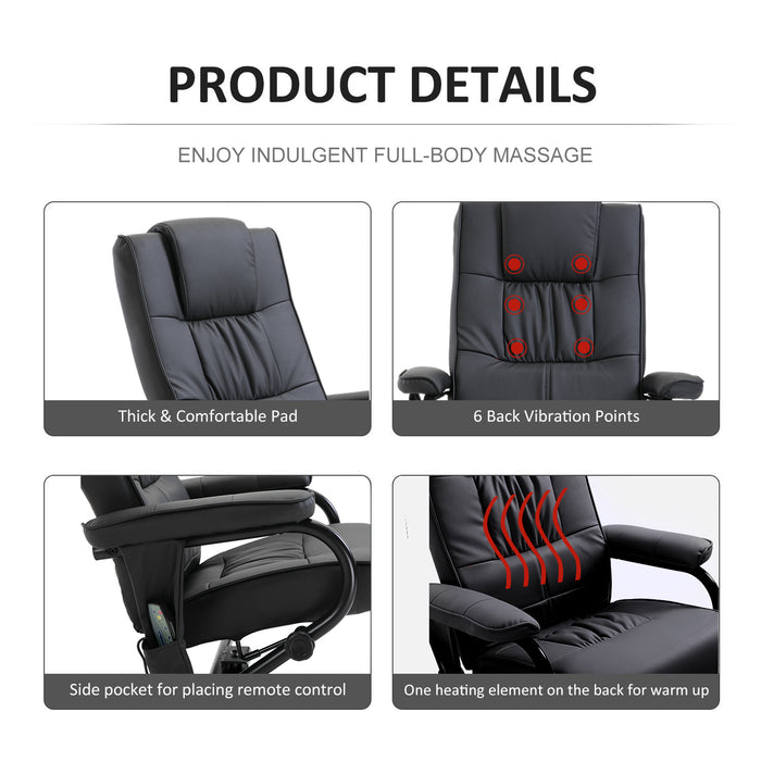 Deluxe Faux Leather Massage Recliner - Easy Sofa Armchair with Beauty Couch Bed Feature & Foot Stool - Ideal for Relaxation and Comfort, Black