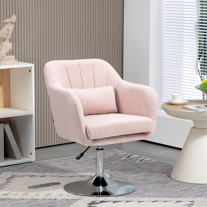 Contemporary Swivel Accent Chair - Adjustable Height, Thick Cushion, Lumbar Support with Armrests - Stylish Vanity Armchair for Bedroom, Office, Living Room in Pink