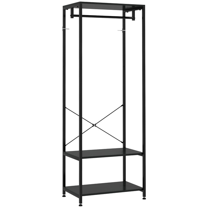 Hallway Storage Organizer - Coat Rack with Shoe Bench in Sleek Black - Ideal for Entryway Clutter Reduction