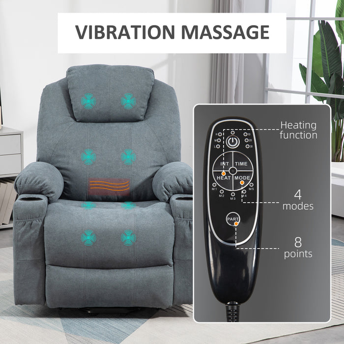 Quick Assemble Lift Chair with Vibration Massage and Heat - Recliner with Cup Holders in Charcoal Grey - Ideal for Elderly and Individuals with Limited Mobility