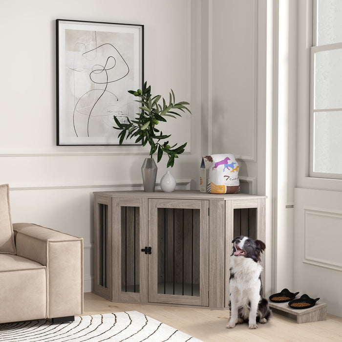 2 in 1 Dog Crate End Table with Comfort Cushion - Stylish 122x61x71cm Pet-Friendly Furniture in Walnut Brown - Ideal for Home Décor and Pet Comfort