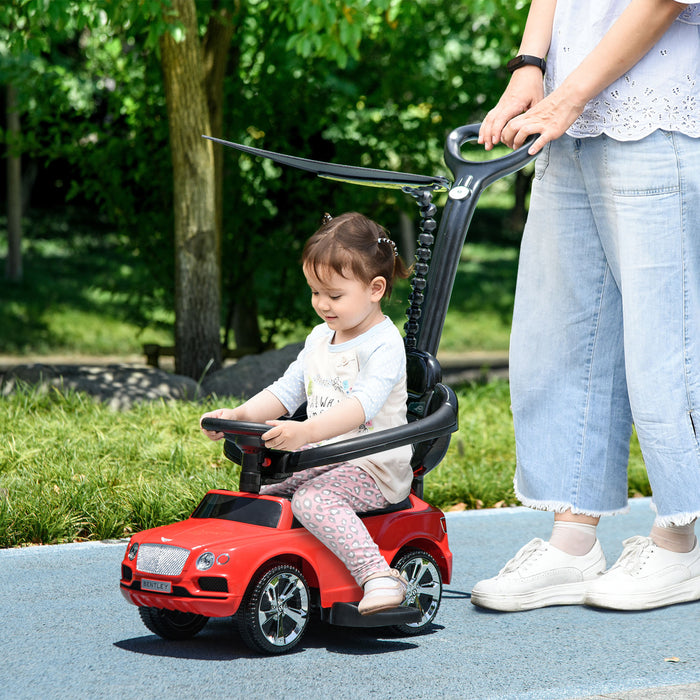 Bentley Bentayga - 3-in-1 Baby Push and Ride-On Car with Canopy, Horn, and Music - Ideal for Toddlers and Young Children - Red