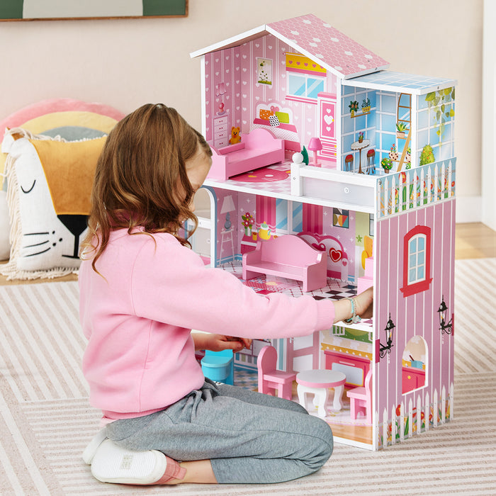 Wooden Dollhouse for Kids - DIY Pretend Play Toy Set - Ideal for Toddlers Aged 3-7 Years Old