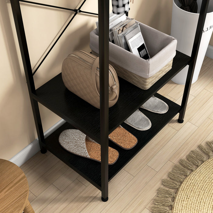 Hallway Storage Organizer - Coat Rack with Shoe Bench in Sleek Black - Ideal for Entryway Clutter Reduction