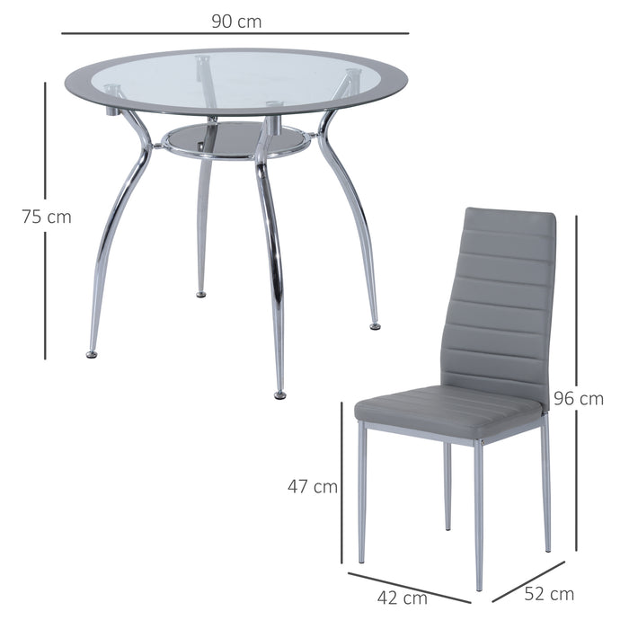 Round Glass Top Dining Set - Modern Kitchen Table with 4 Leather Upholstered Chairs - Ideal for Family Dining and Entertaining