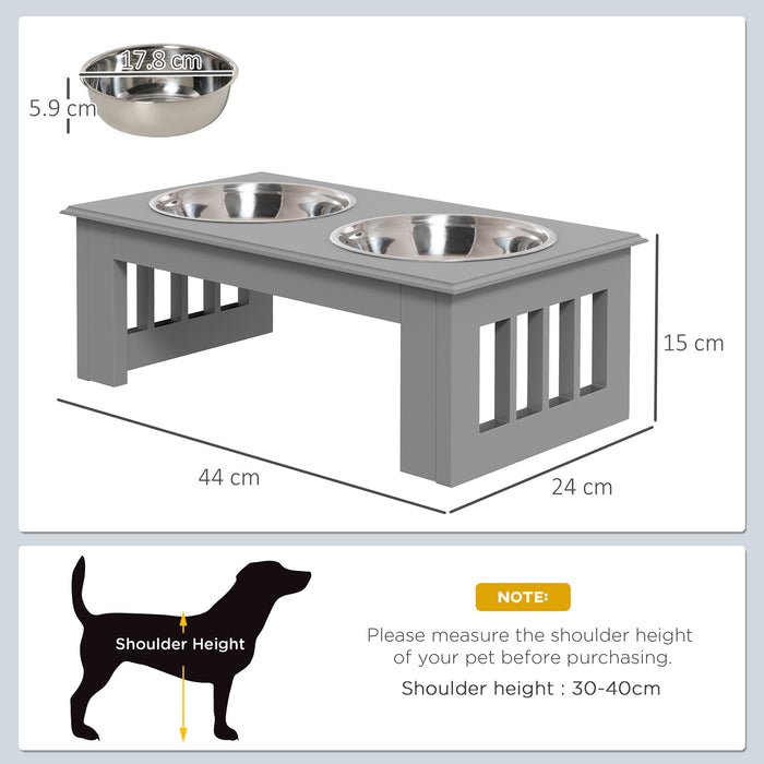 Elevated Stainless Steel Dog Bowls with Stand - 44x24x15cm Pet Feeder for Extra Small to Small Dogs - Ergonomic Raised Feeding Station in Grey