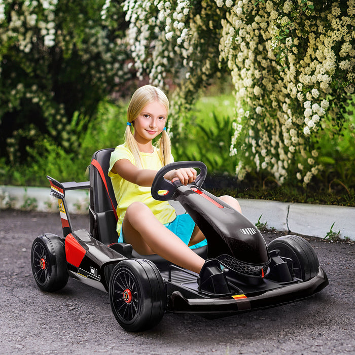 12V Electric Go Kart for Kids - Adjustable Footrest, Reversible Steering, Ride-On Racer, 2 Speed Options - Rechargeable Battery-Powered Kart for Racing Enthusiasts