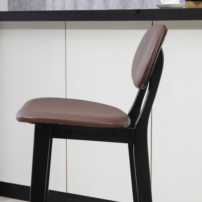 Modern Breakfast Bar Chairs Set of 2 - Faux Leather Upholstered Stools with Wood Legs and Back Support - Ideal for Kitchen Islands and Home Bars, Brown