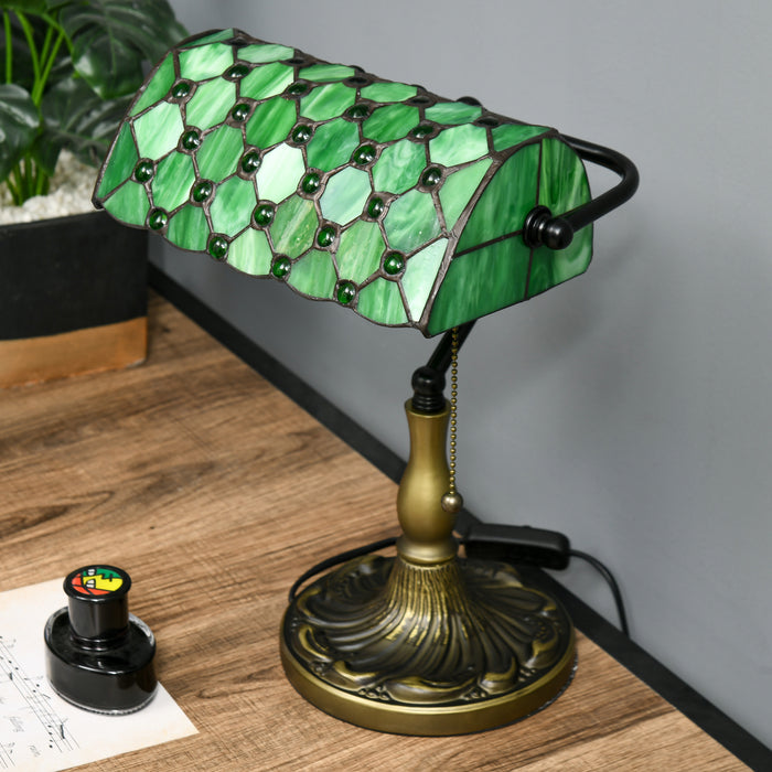 Handcrafted Stained Glass Table Lamp - Antique Bedside Light Fixture for Home & Nightstand Decor, Green - Ideal for Bedroom Ambiance & Living Room Elegance