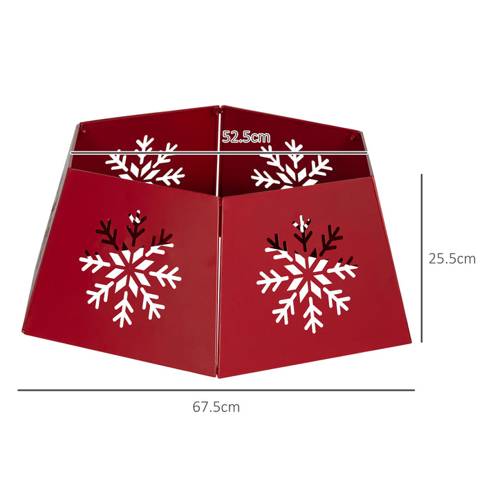 HOMCOM Christmas Tree Collar, Hexagon Christmas Tree Base Cover with Hollow Snowflake Patterns, Xmas Decoration for Party, Holiday, Home, Red