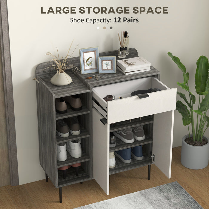 Minimalist 12-Pair Shoe Cabinet in Grey/White - Modern Storage Solution for Footwear - Ideal for Organizing Entryways and Closets