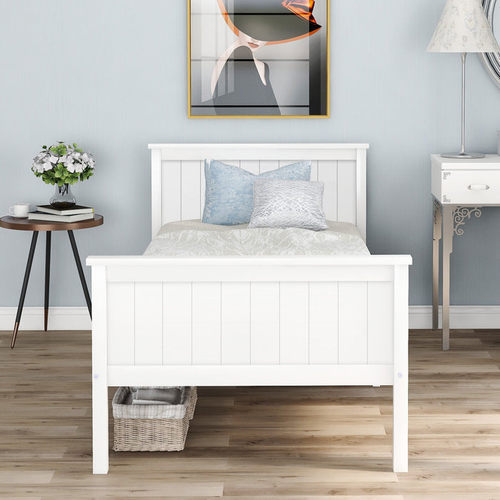 Contemporary Single Wooden Bed Frame with Headboard & Footboard - Kids & Guest Room Bedroom Furniture, 199x96x82 cm - Stylish White Design for Modern Spaces