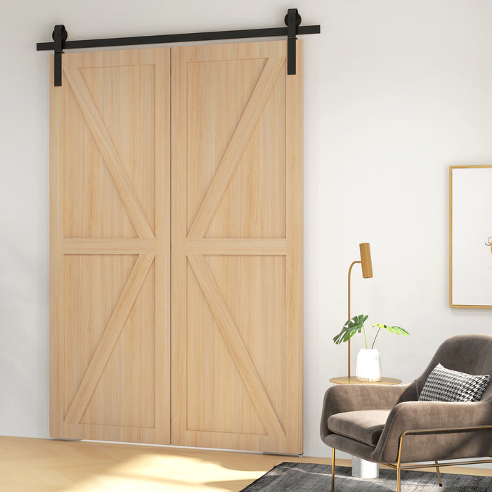 Bi-Folding Sliding Barn Door Track Kit - Heavy Duty 5FT Hardware with J Shape Hangers for Dual Doors - Space-Saving & Stylish Solution for Home Interior