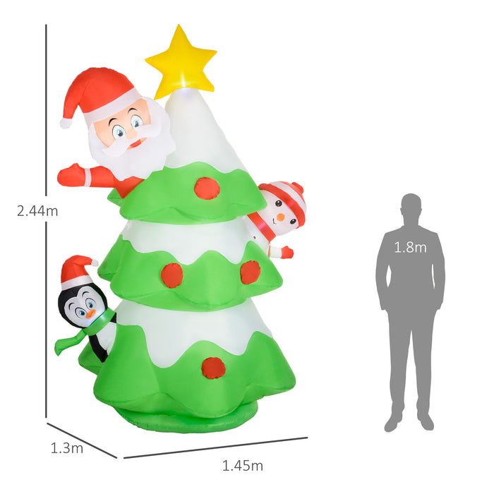 Outsunny 8FT Christmas Inflatable Christmas Tree with Santa Claus, Snowman and Penguin Behind, Christmas Blow Up Outdoor LED Display for Garden Party