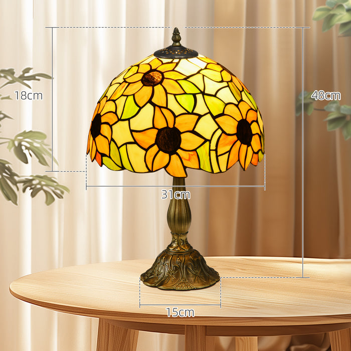 Handcrafted Orange Sunflower Stained Glass Lamp - Antique Bedside Light for Bedroom & Living Room - Decorative Nightstand Illumination for Home Ambiance