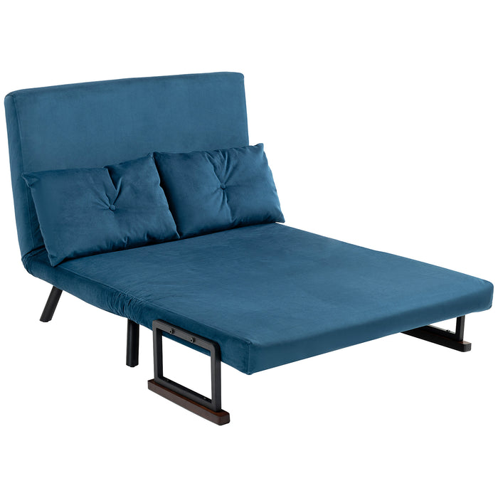 Convertible Click Clack Sofa Bed - Navy Blue 2-Seater Couch with Matching Cushions - Ideal for Living Room and Bedroom Comfort