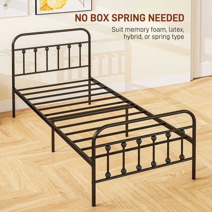 Single Platform Bed Frame with Tall Headboard - 3ft Steel Slat Design with Underbed Storage - Easy Assembly, No Box Spring Needed, Black