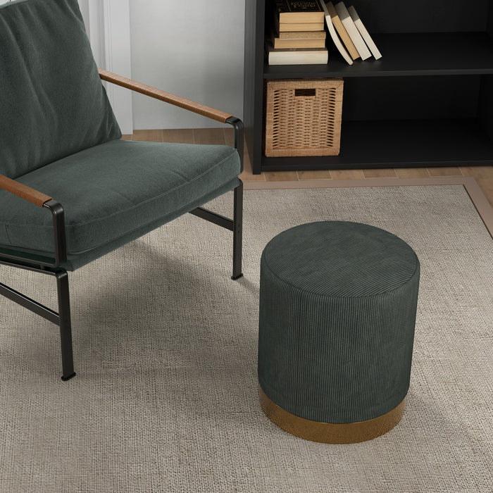 Corduroy Footstool with Soft Padding - Stylish Dark Green Ottoman - Elegant Living Room or Bedroom Accent Piece