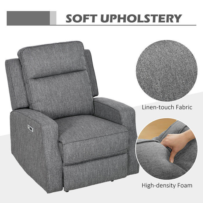 Adjustable Charcoal Grey Electric Recliner Armchair with USB Port - Cozy Armchair with Adjustable Leg Rest for Personalized Comfort - Ideal for Relaxation and Modern Living Spaces