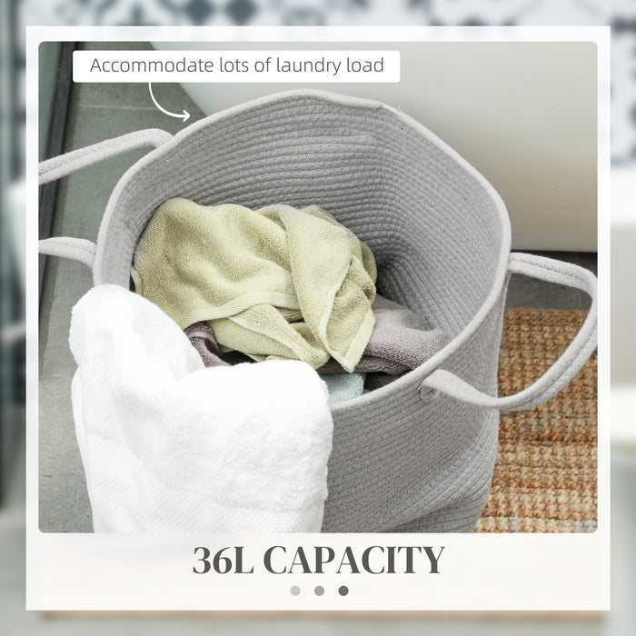 HOMCOM 36L Cotton Rope Laundry Basket, with Handles - Grey | Aosom UK