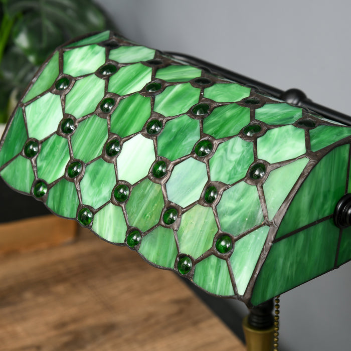 Handcrafted Stained Glass Table Lamp - Antique Bedside Light Fixture for Home & Nightstand Decor, Green - Ideal for Bedroom Ambiance & Living Room Elegance