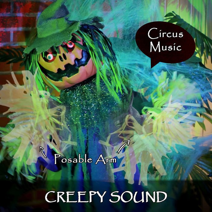 45" Sound-Activated Pumpkin Animatronic - Halloween Decoration with Light-Up Eyes, Music - Perfect for Haunted House Themes