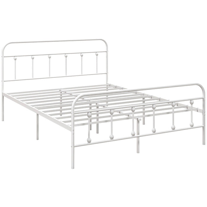 King Size 5ft Platform Bed Frame with Storage - Sturdy Steel Slats, Tall Headboard, No Box Spring Required - Space-Saving Design with Easy Assembly in White