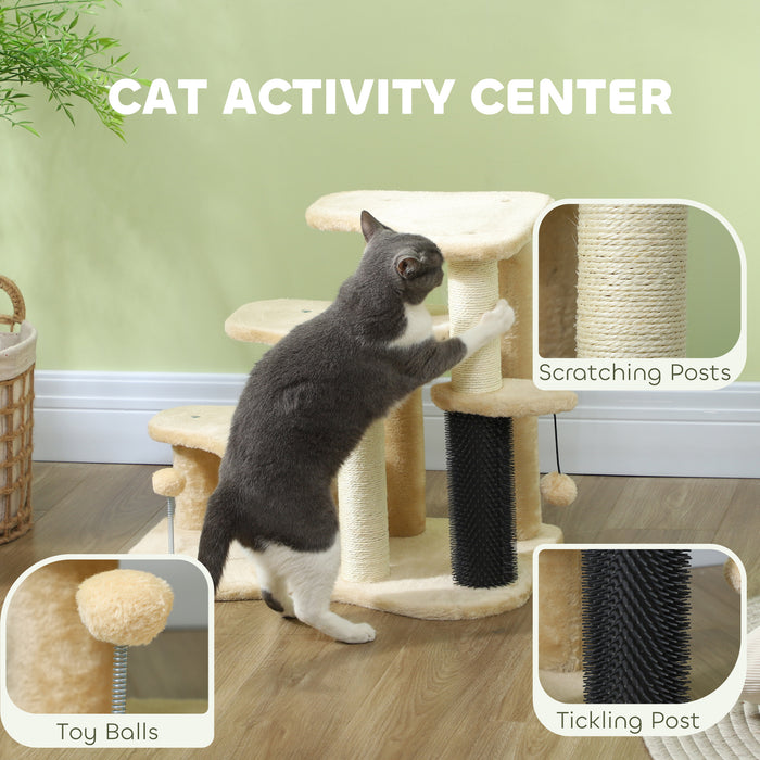 PawHut Cat Tree 2 in 1 Pet Stairs w/ Scratching Tickling Post, Toy Balls, for Bed, Sofa, Couch, Beige | Aosom UK