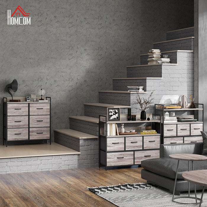 Rustic Storage Unit with 6 Fabric Drawers - Grey Wood Finish - Stylish Organizer for Bedroom or Living Area