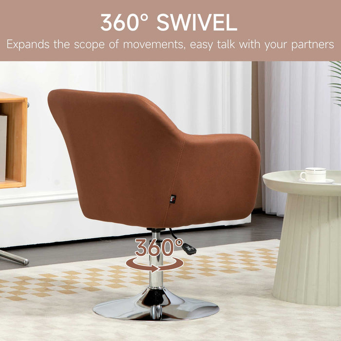 Contemporary Swivel Accent Chair with Adjustable Height - Thick Cushioned Vanity Armchair, Lumbar Support, and Armrests - Ideal for Living Room, Bedroom, or Home Office in Elegant Brown